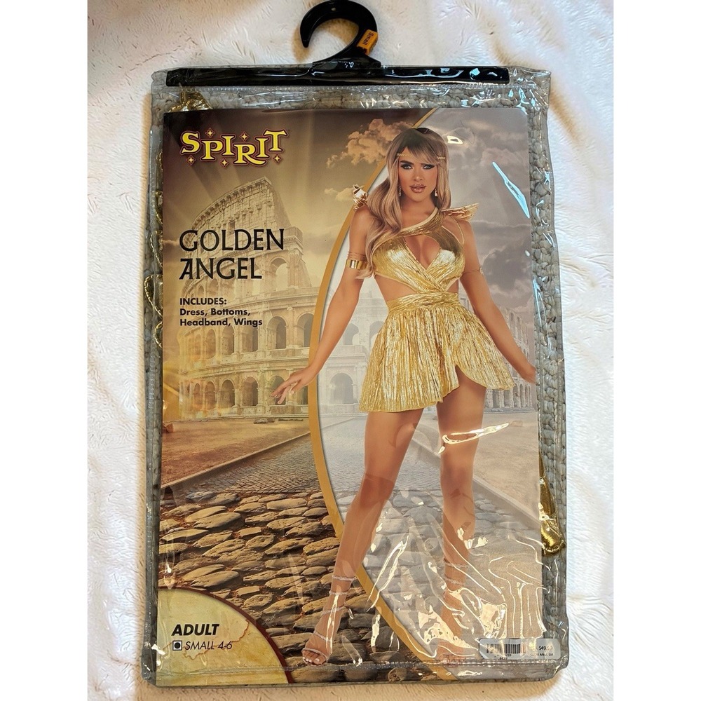 Spirit Golden Angel Adult Costume Size S Gold Dress Wings Headband * NO Bottoms